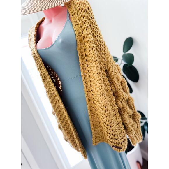 Golden Hour Glow slouchy billowy oversized honeycomb pom slv cardigan sweater - Picture 1 of 9